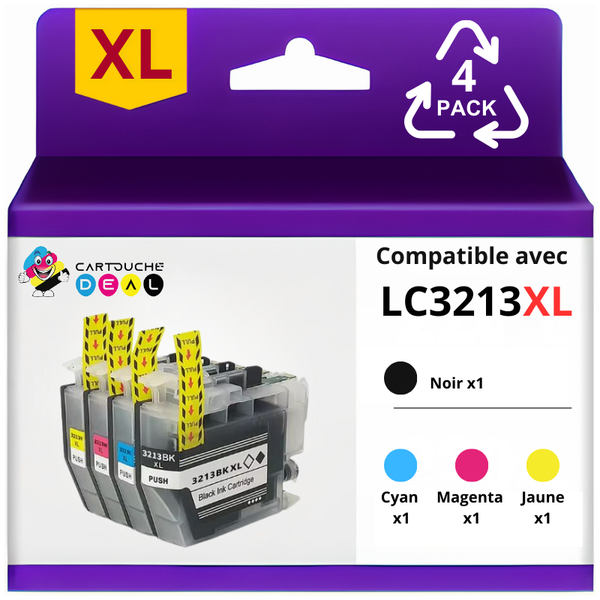 LOT DE 4 CARTOUCHES D'ENCRE GENERIQUE COMPATIBLE BROTHER LC-3213 LC3213