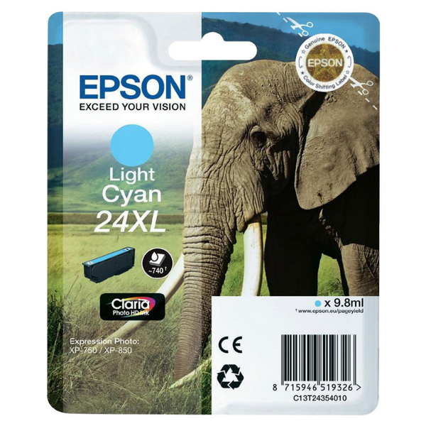 EPSON 24XL - Cartouche d'encre de marque Epson photo cyan C13T24354010 Série "Eléphant" GRANDE CAPACITE