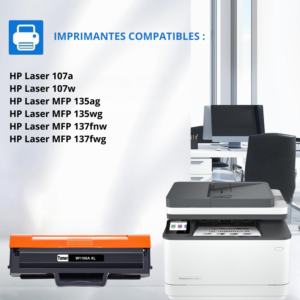 HP 106A-XL : Lot de 3 Toners générique compatible au modèle HP W1106A noir grande capacité