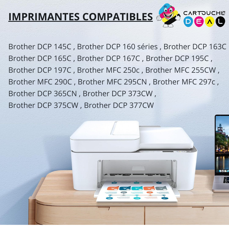 LOT DE 10 CARTOUCHES D'ENCRE GENERIQUE COMPATIBLE BROTHER LC-980 LC980