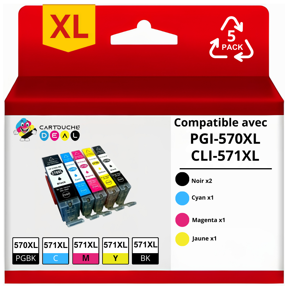 CANON PGI-570 XL /CLI-571 XL : LOT de 5 Cartouches d'encre générique compatible GRANDE CAPACITE