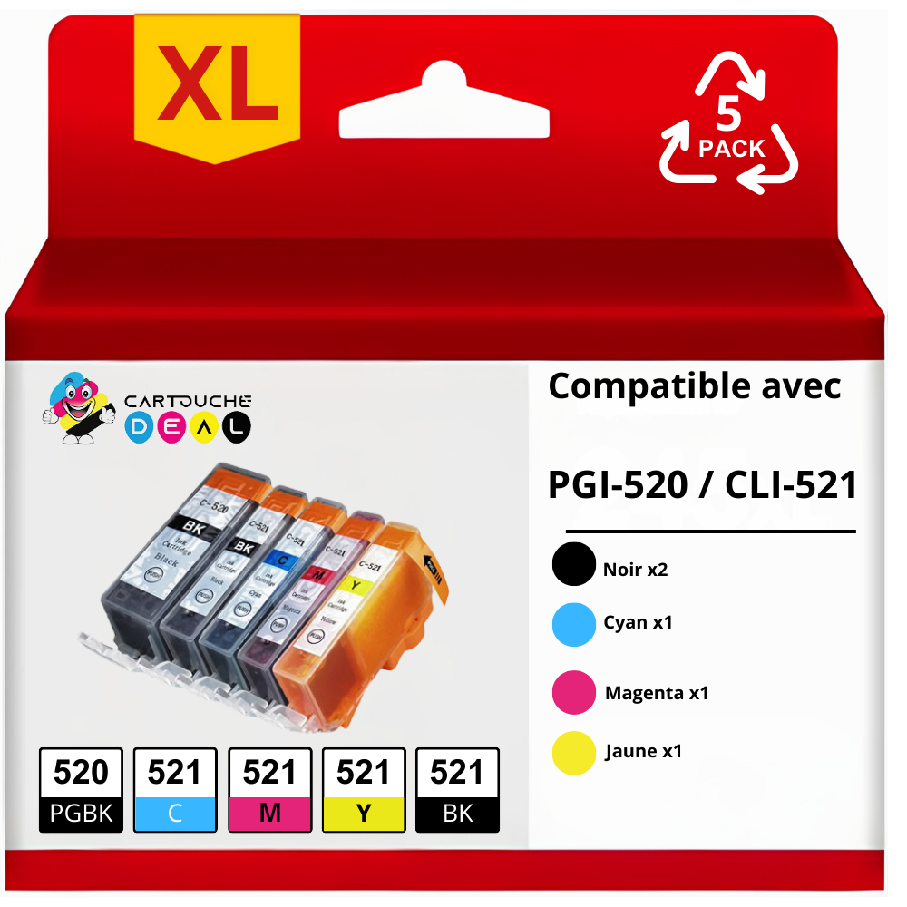 CANON PGI-520 /CLI-521 : LOT de 5 Cartouches d'encre générique compatible