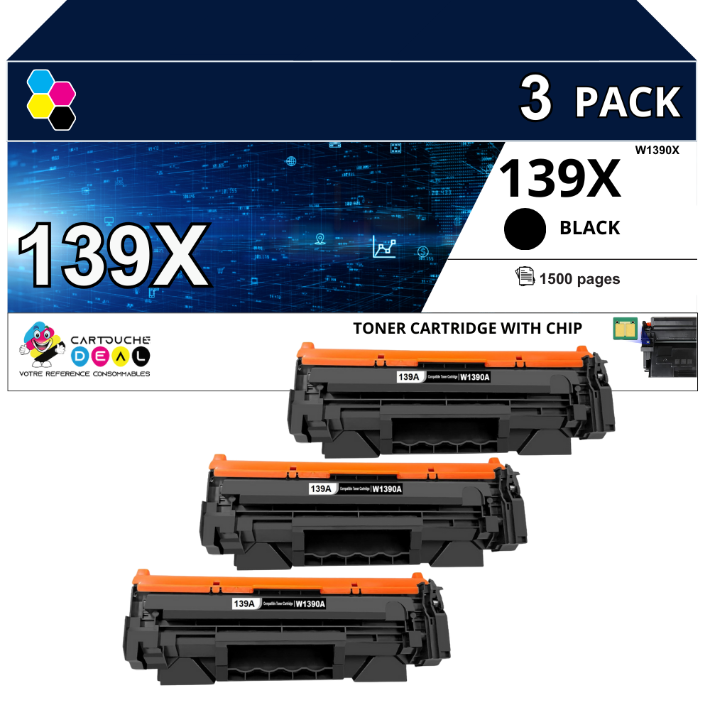 HP 139A : Lot de 3 Toners générique compatible au modèle HP W1390A noir
