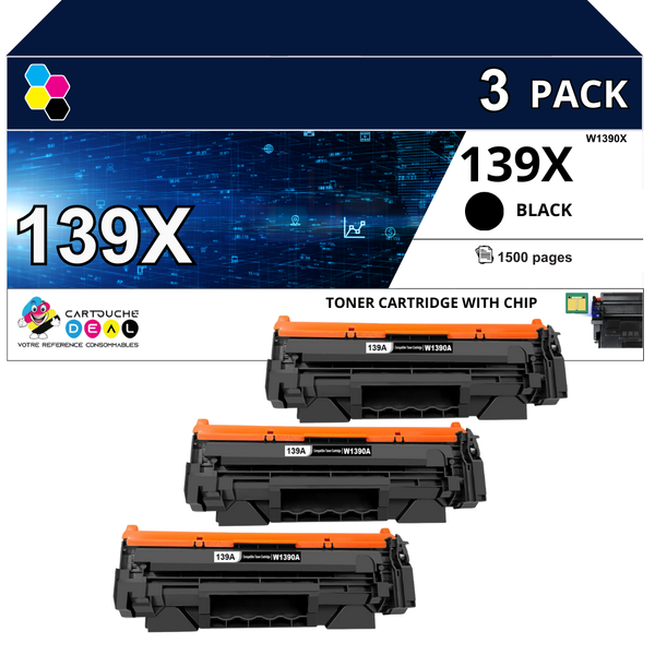 HP 139A : Lot de 3 Toners générique compatible au modèle HP W1390A noir