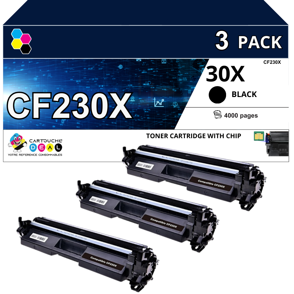 HP 30X : Lot de 3 Toners générique compatible au modèle HP CF230X noir GRANDE CAPACITE