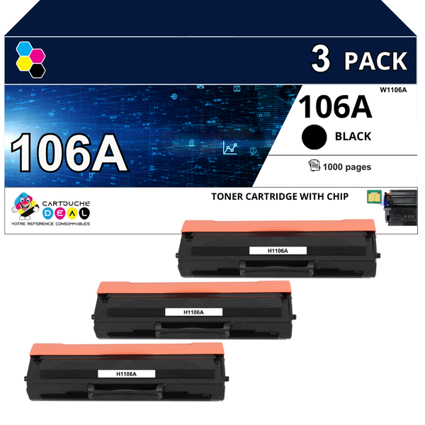 HP 106A : Lot de 3 Toners générique compatible au modèle HP W1106A noir