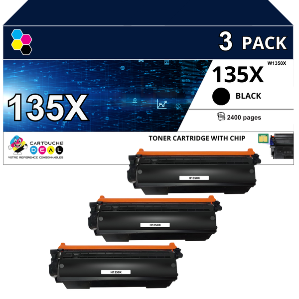 HP 135X : Lot de 3 Toners générique compatible au modèle HP W1350X noir grande capacité