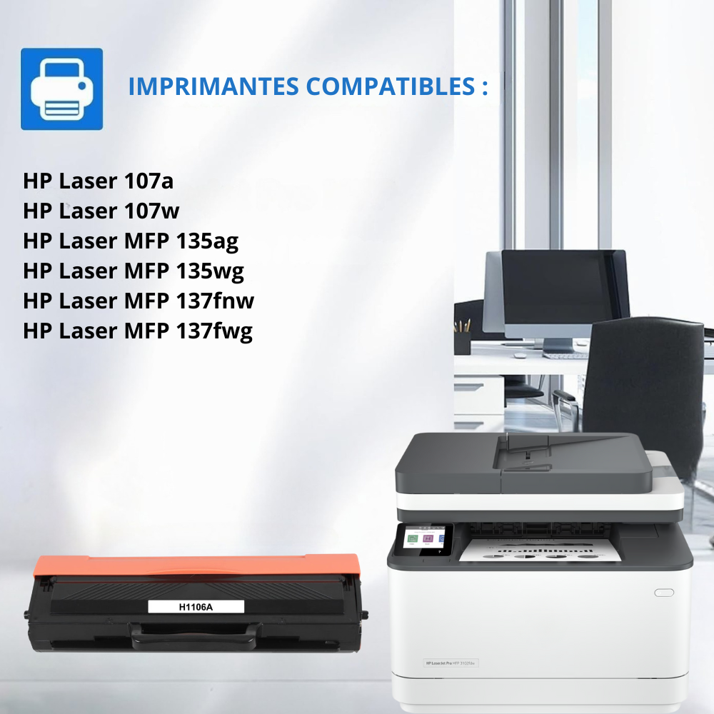 HP 106A-XL : Toner générique compatible au modèle HP W1106A noir grande capacité