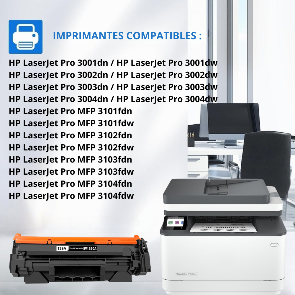 HP 139A : Lot de 3 Toners générique compatible au modèle HP W1390A noir