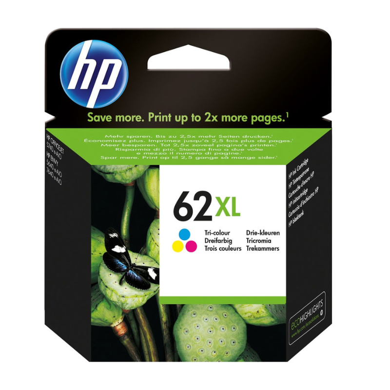 HP 62XL - Cartouche d'encre 3 couleurs de marque HP, modèle HP62 XL C2P07AE grande capacité