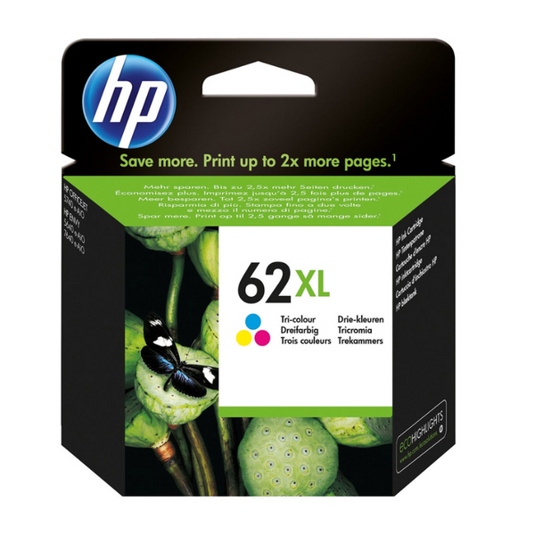 HP 62XL - Cartouche d'encre 3 couleurs de marque HP, modèle HP62 XL C2P07AE grande capacité
