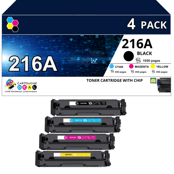 HP 216A : Lot de 4 Toners générique compatible au modèle HP W2410A W2411A W2412A W2413A grande capacité