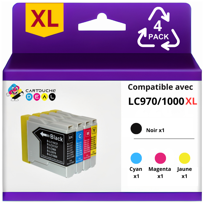 LOT DE 4 CARTOUCHES D'ENCRE GENERIQUE COMPATIBLE BROTHER LC-1000 LC1000