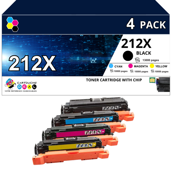 HP 212X : Lot de 4 Toners générique compatible au modèle HP W2120X W2121X W2122X W2123X grande capacité