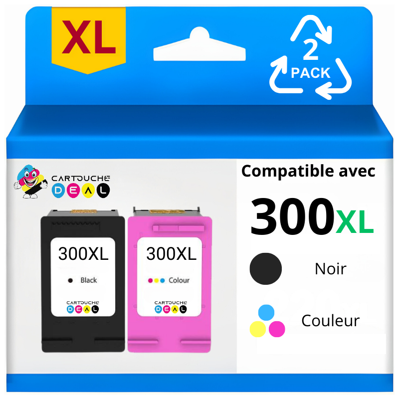 Lot de 2 cartouches compatibles HP 300XL grande capacité HP300 XL