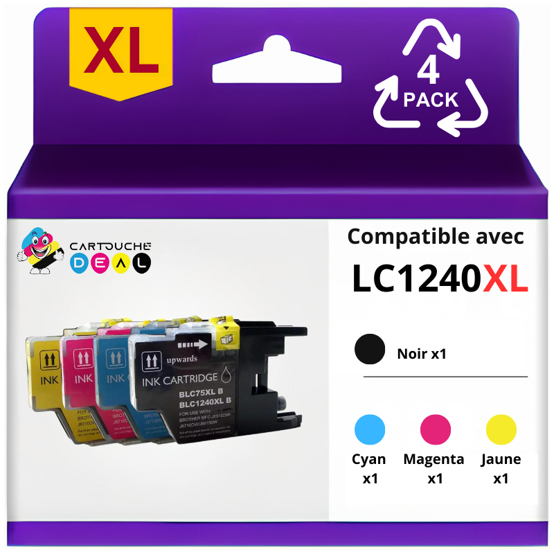 LOT DE 4 CARTOUCHES D'ENCRE GENERIQUE COMPATIBLE BROTHER LC-1240 LC1240