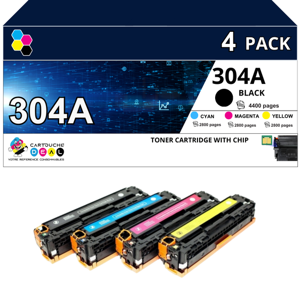 HP 304A : Lot de 4 Toners générique compatible au modèle HP CC530A CC531A CC532A CC533A