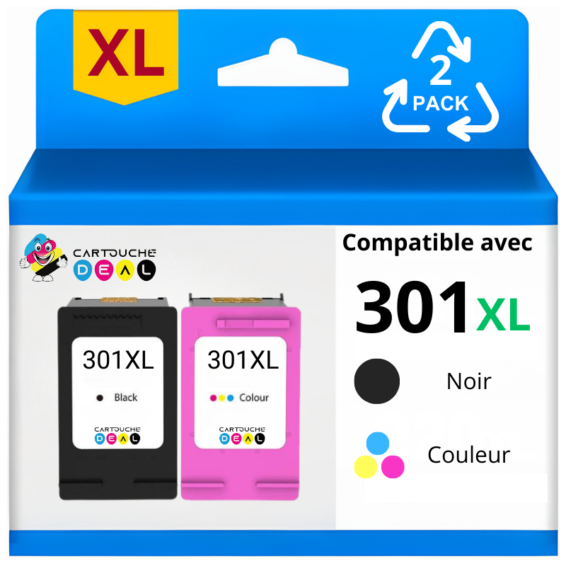 Lot de 2 cartouches compatibles HP 301XL grande capacité HP301 XL