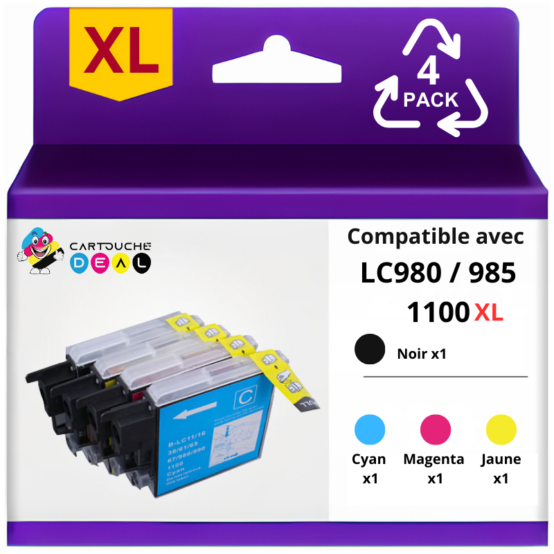 LOT DE 4 CARTOUCHES D'ENCRE GENERIQUE COMPATIBLE BROTHER LC-1100 LC1100