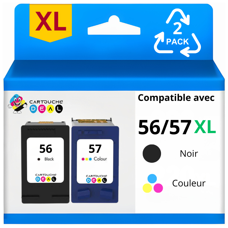 Lot de 2 cartouches compatibles HP 56, HP 57, HP56, HP57 grande capacité