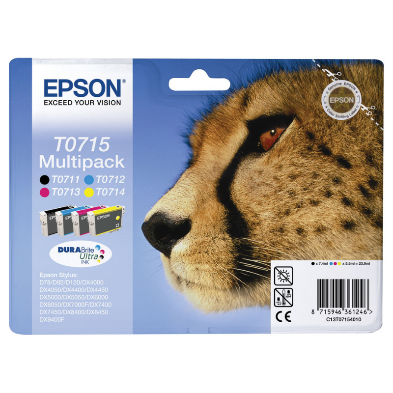 EPSON T0715 : Pack de 4 cartouches d'encre de marque Epson C13T07154010 Série "Guépard"