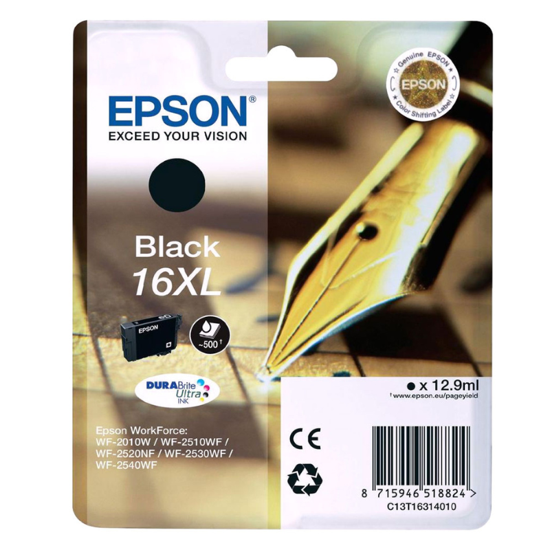 EPSON 16XL - Cartouche d'encre de marque Epson noir C13T16314012 Série "Stylo Plume" GRANDE CAPACITE