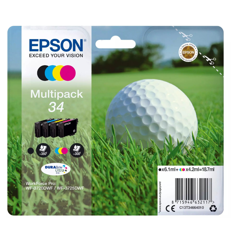EPSON 34 : Pack de 4 cartouches d'encre de marque Epson C13T34664010 Série "Balle de Golf"