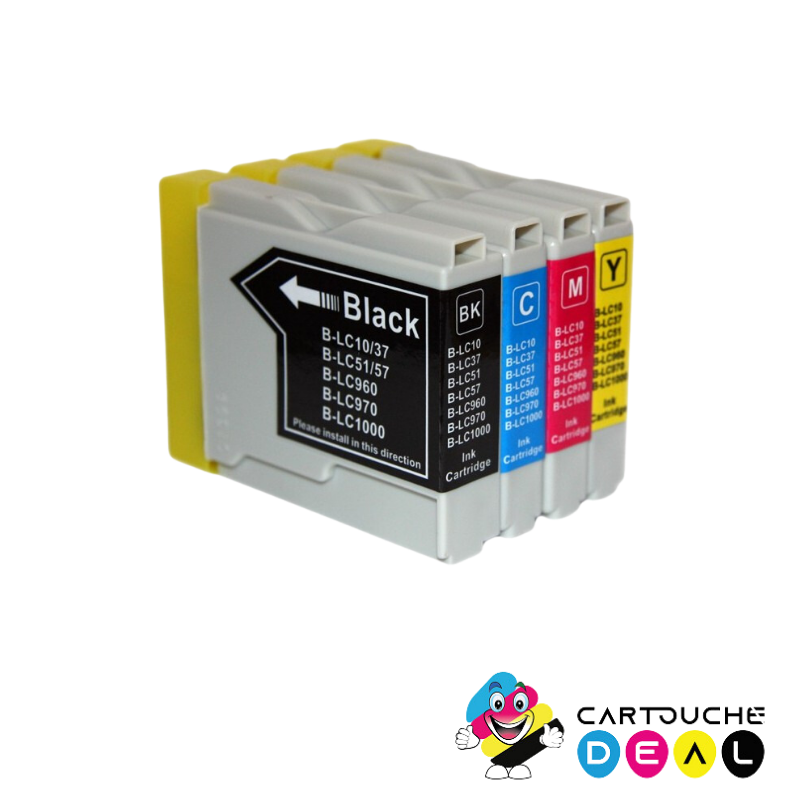 LOT DE 4 CARTOUCHES D'ENCRE GENERIQUE COMPATIBLE BROTHER LC-1000 LC1000