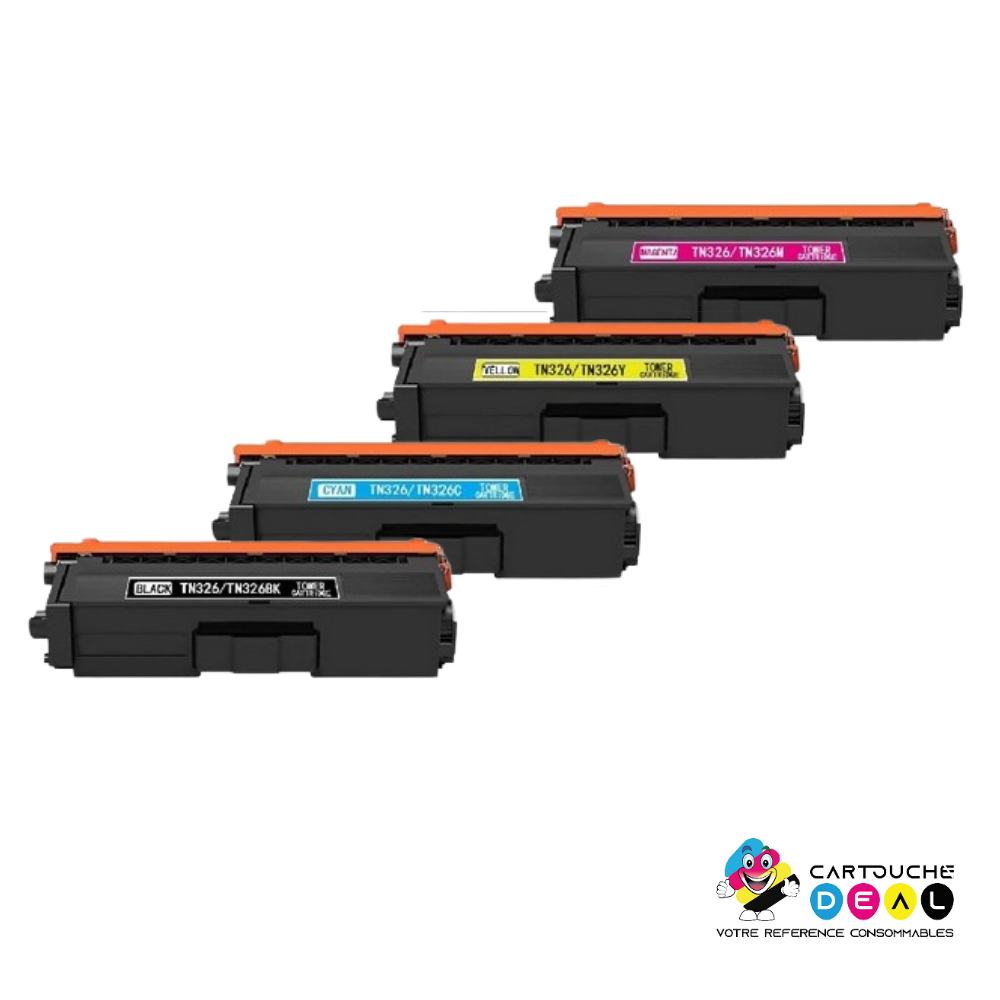 TN-326 : Lot de 4 Toners générique compatible au modèle Brother TN326 noir , cyan , magenta , jaune grande capacité
