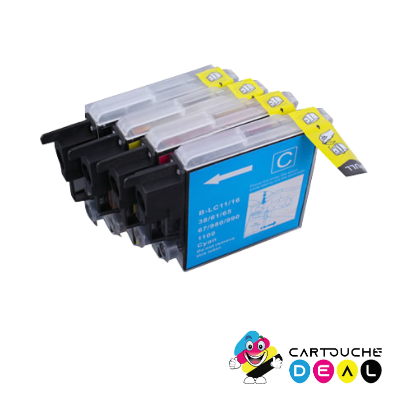 LOT DE 4 CARTOUCHES D'ENCRE GENERIQUE COMPATIBLE BROTHER LC-1100 LC1100