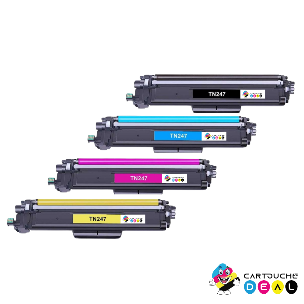 TN-247 : Lot de 4 Toners générique compatible au modèle Brother TN247 noir , cyan , magenta , jaune grande capacité
