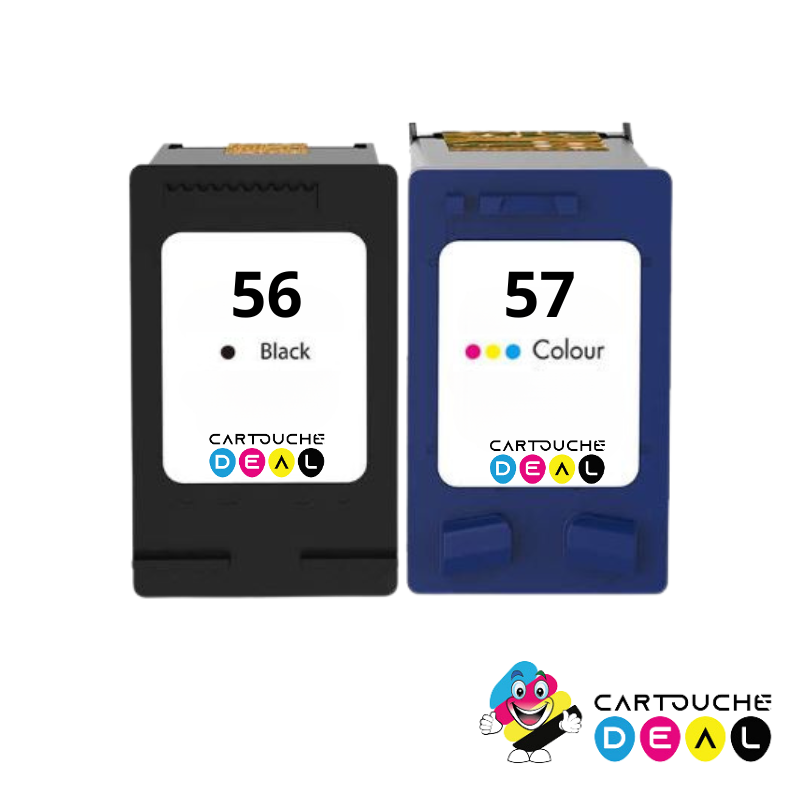 Lot de 2 cartouches compatibles HP 56, HP 57, HP56, HP57 grande capacité
