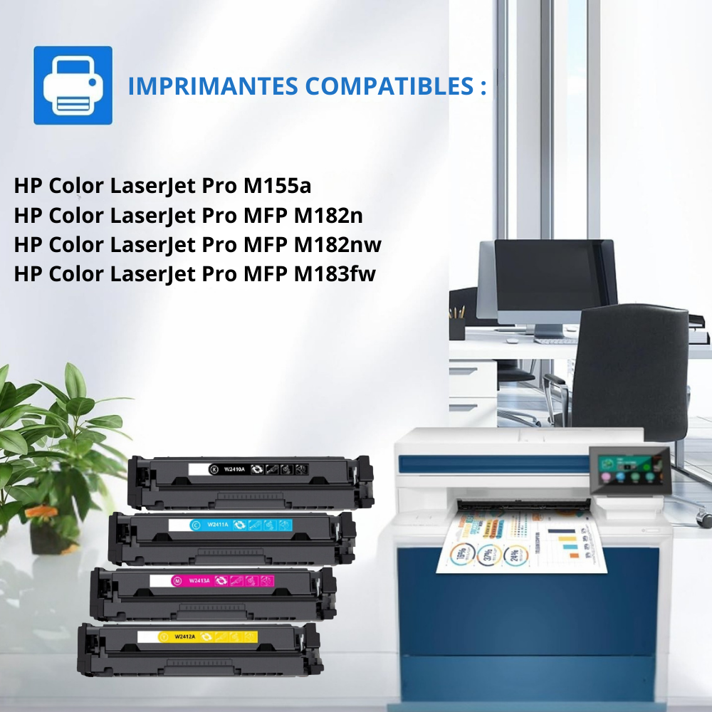 HP 216A : Lot de 4 Toners générique compatible au modèle HP W2410A W2411A W2412A W2413A grande capacité