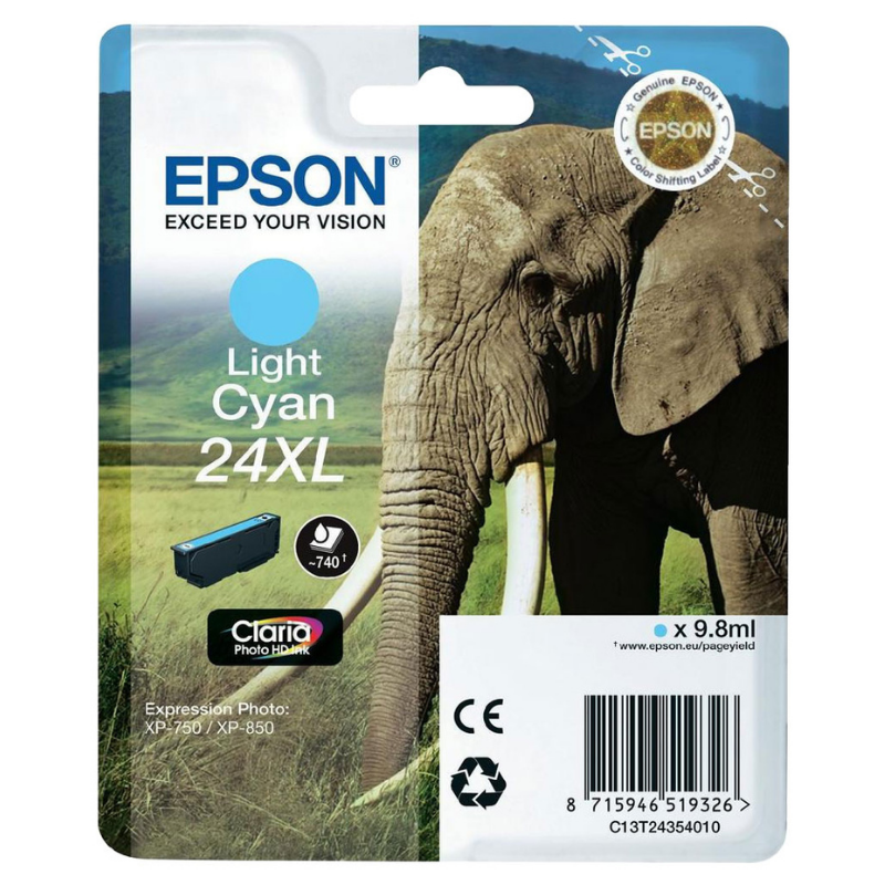 EPSON 24XL - Cartouche d'encre de marque Epson photo cyan C13T24354010 Série "Eléphant" GRANDE CAPACITE