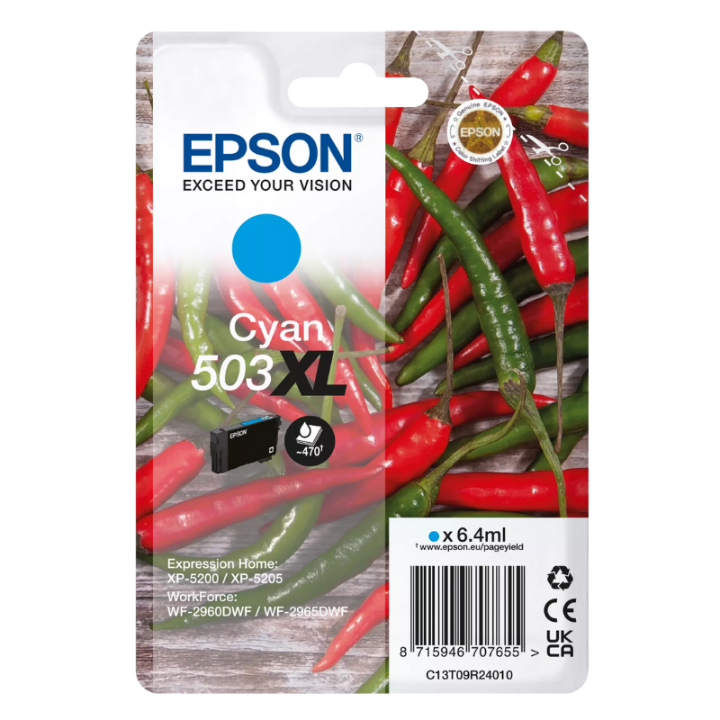 EPSON 503XL - Cartouche d'encre de marque Epson cyan C13T09R24010 Série "Piment" GRANDE CAPACITE