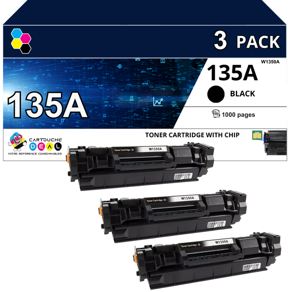HP 135A : Lot de 3 Toners générique compatible au modèle HP W1350A noir