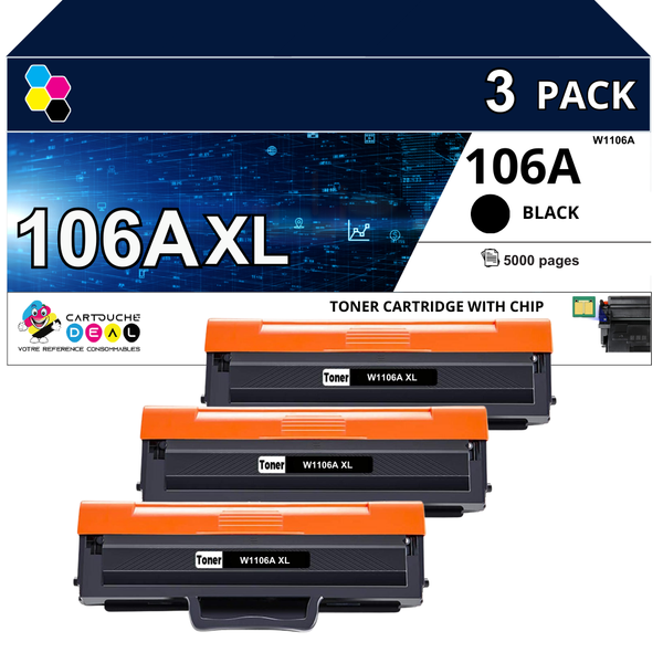 HP 106A-XL : Lot de 3 Toners générique compatible au modèle HP W1106A noir grande capacité