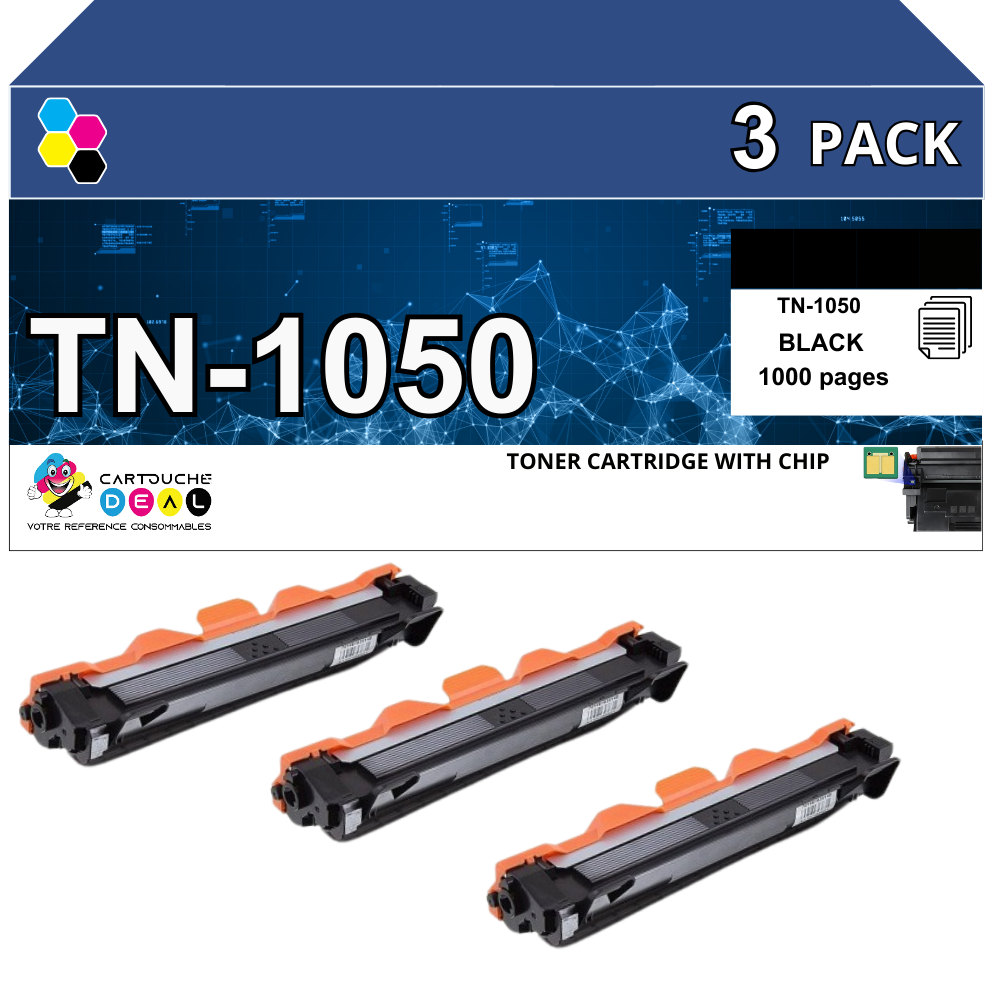 TN-1050 : Lot de 3 Toners générique compatible au modèle Brother TN1050 noir