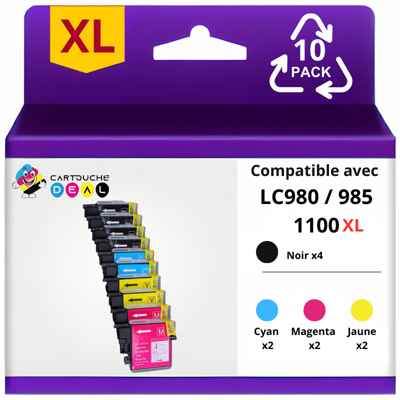 LOT DE 10 CARTOUCHES D'ENCRE GENERIQUE COMPATIBLE BROTHER LC-980 LC980