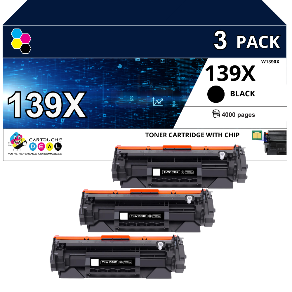 HP 139X : Lot de 3 Toners générique compatible au modèle HP W1390X noir grande capacité