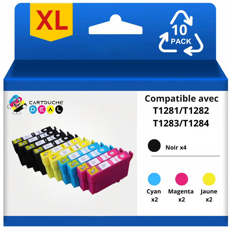 EPSON T1285 : LOT de 10 Cartouches d'encre générique compatible T1281-T1282-T1283-T1284