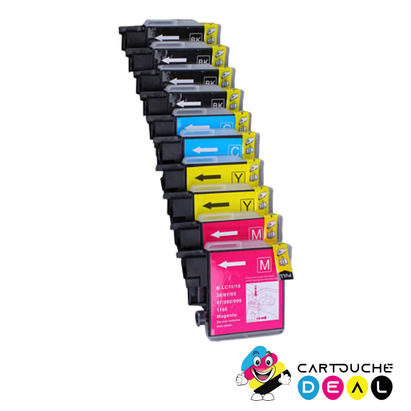 LOT DE 10 CARTOUCHES D'ENCRE GENERIQUE COMPATIBLE BROTHER LC-980 LC980